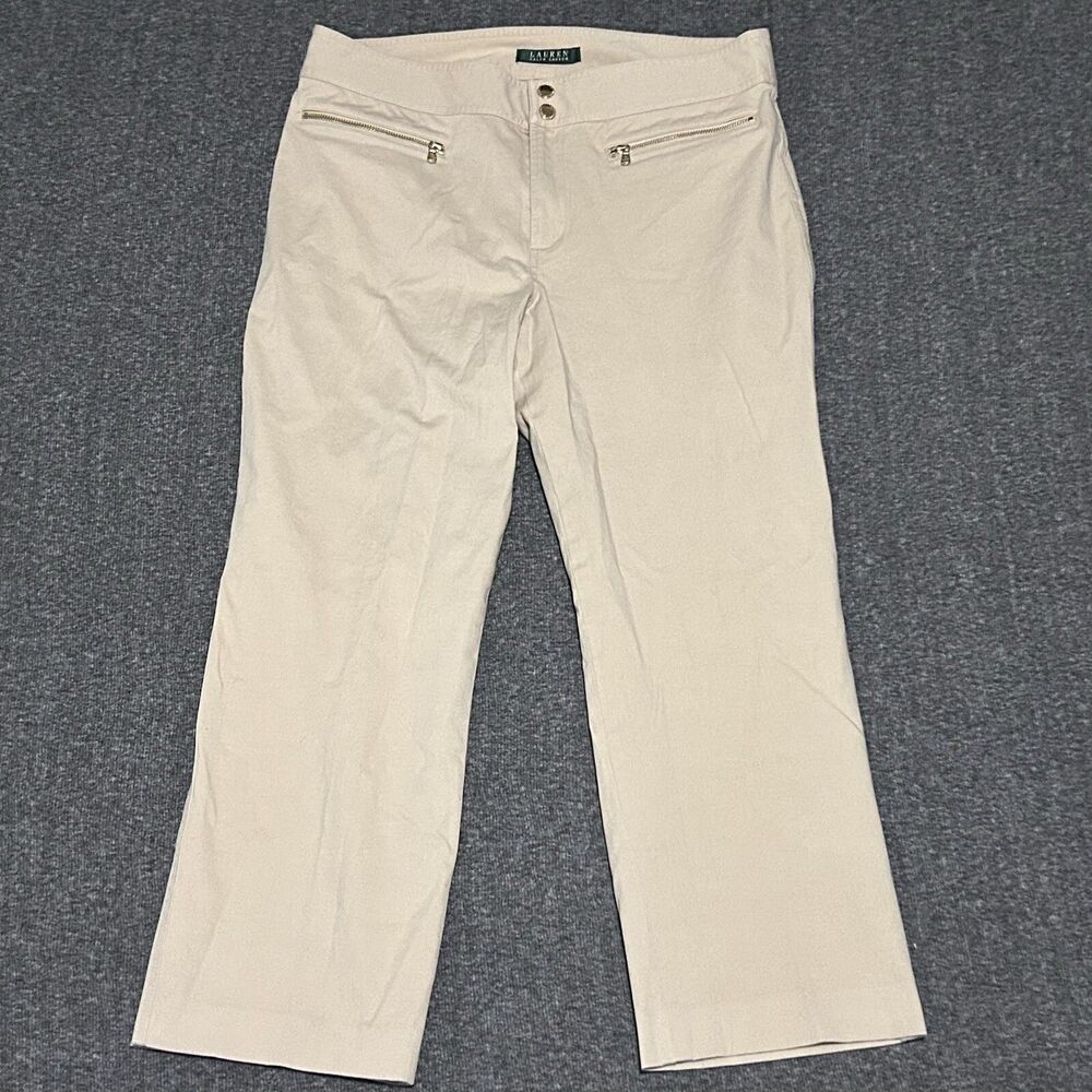 Lauren Ralph Lauren Women's 2 Button Zip Pockets Pants Beige Sz 10 (32x25.5)